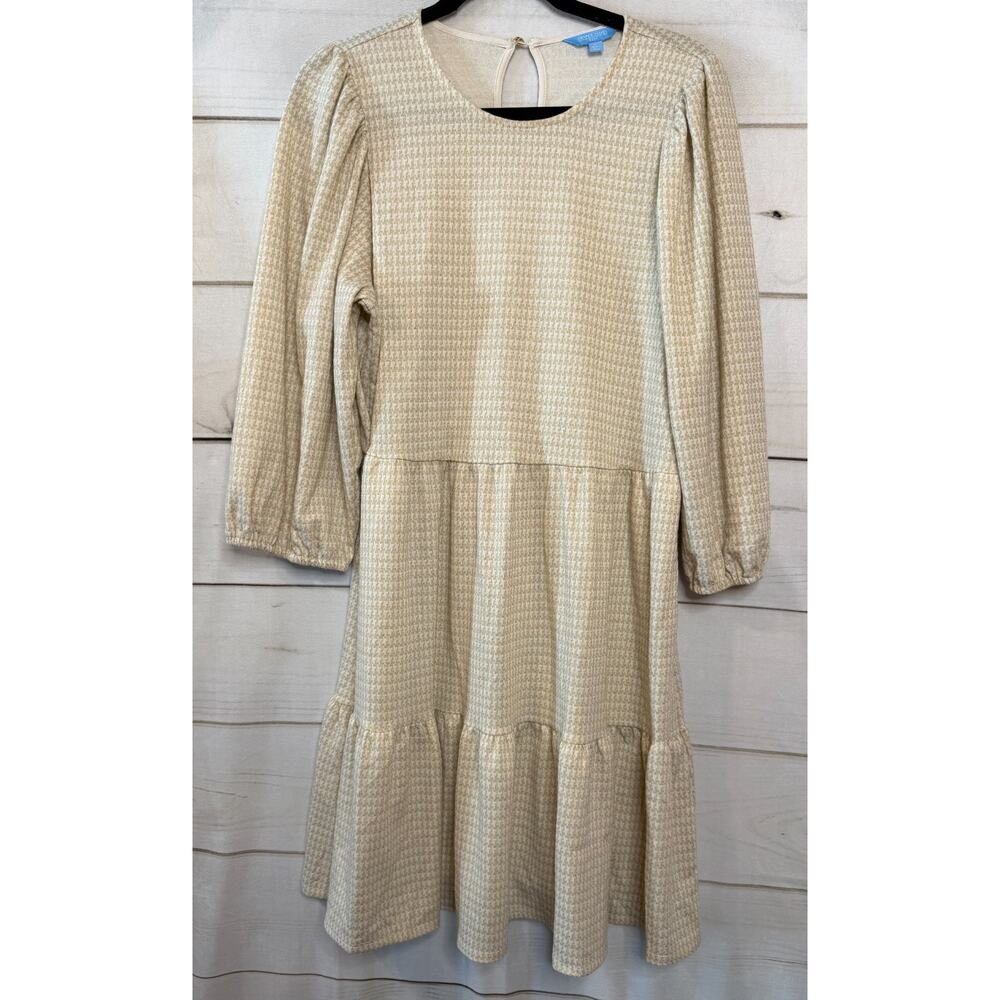 Draper James Cream Textured Long-Sleeve Tiered Mini Dress
